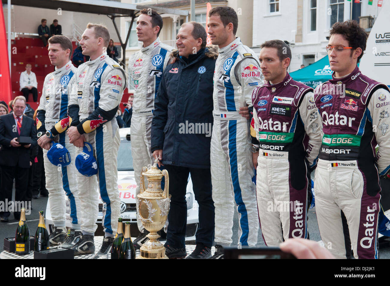 Wales Rally GB 2013 concurrents à la tribune des lauréats du nord du Pays de Galles Llandudno Banque D'Images