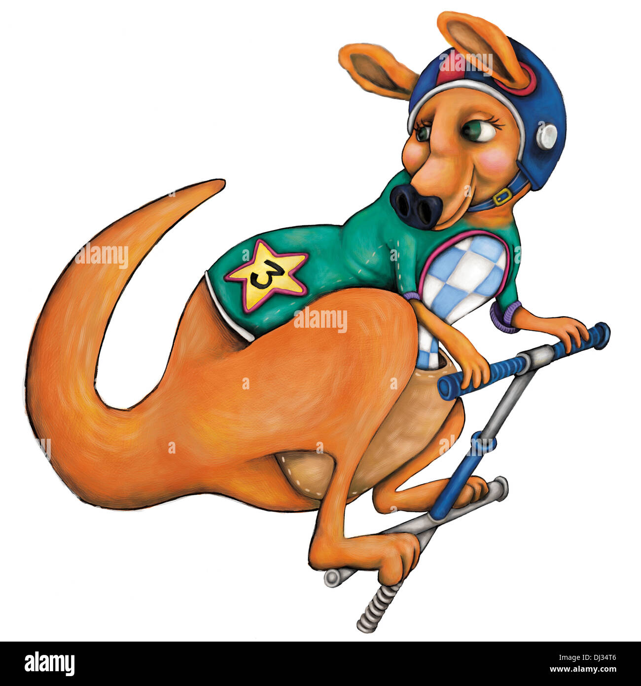 Illustration de kangourou sur un Pogo Stick over white background Banque D'Images