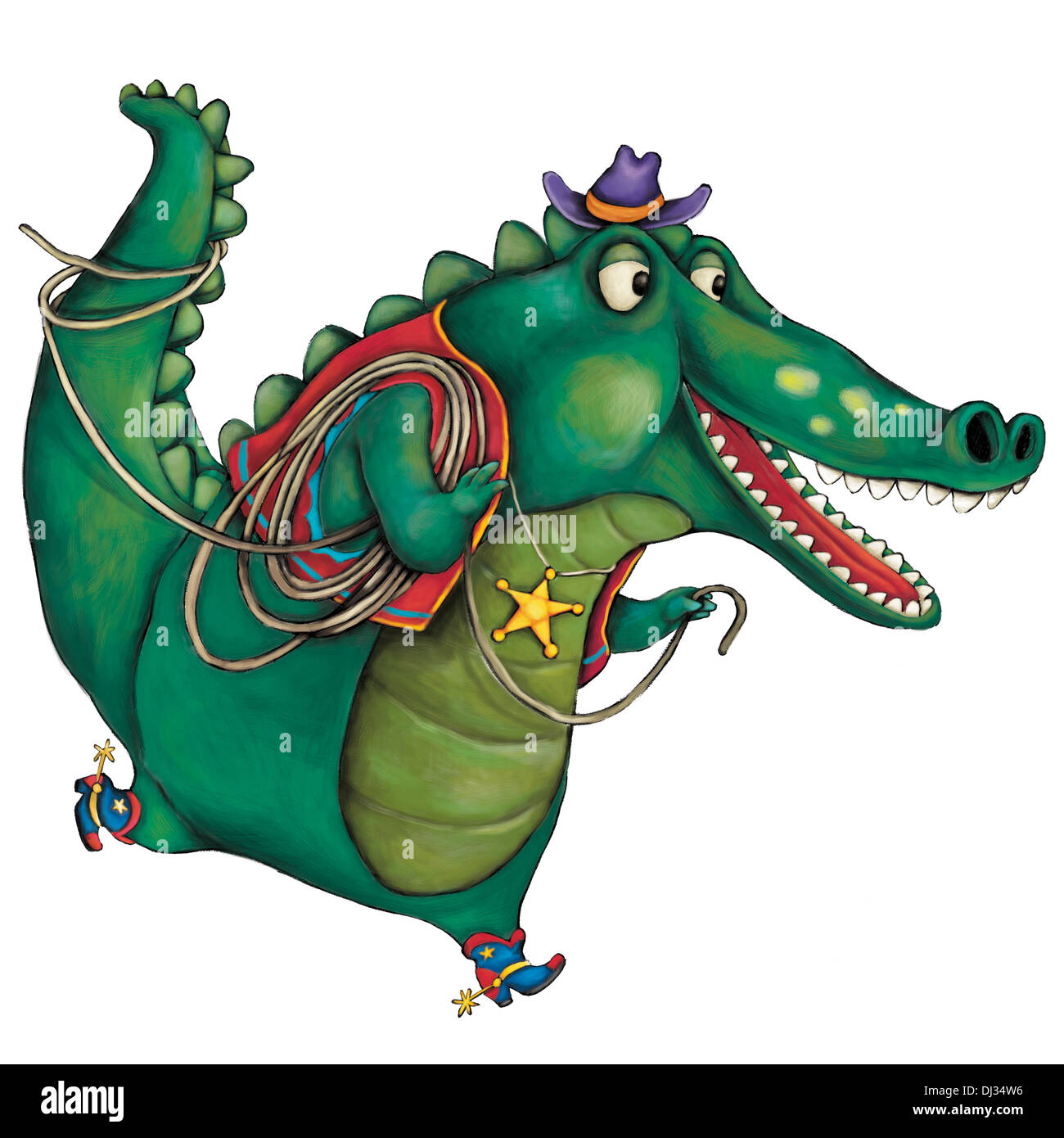 Illustration de crocodile habillé en cowboy sur fond blanc Banque D'Images