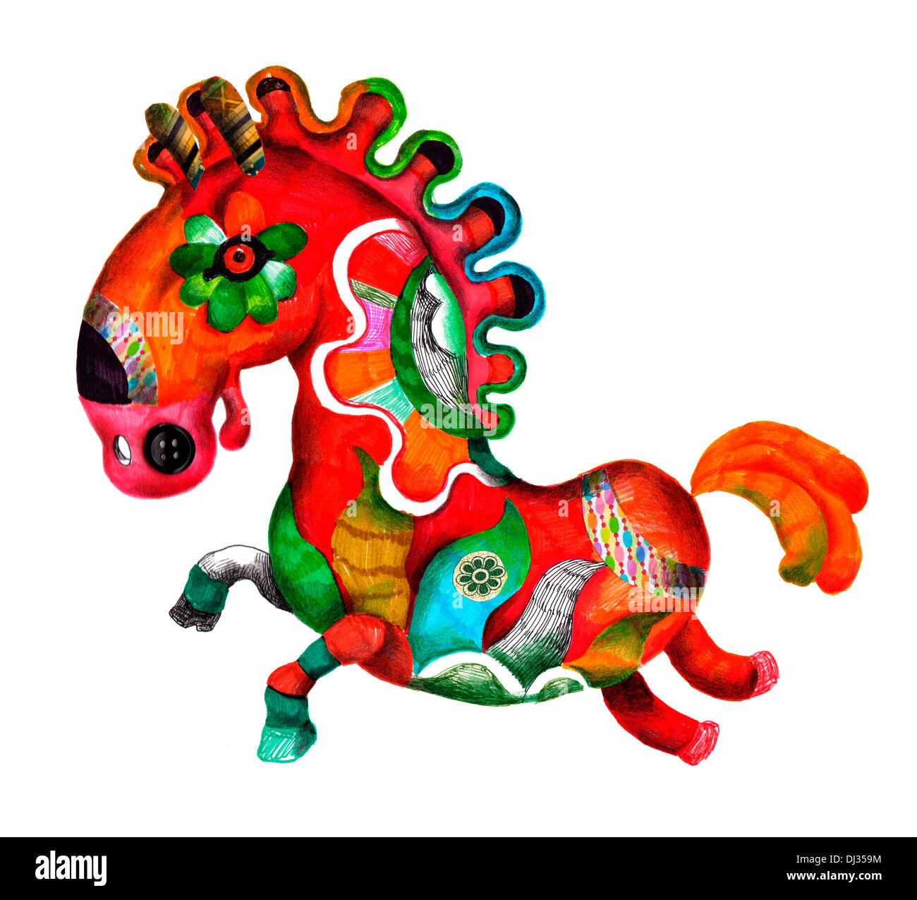 Illustration de cheval carrousel colorés sur fond blanc Banque D'Images