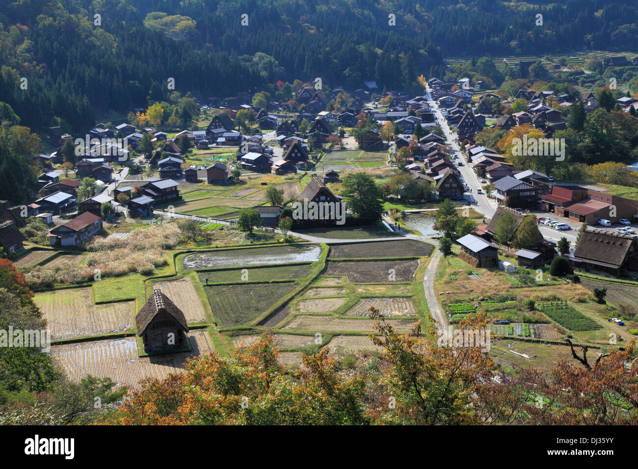 Le Japon, Hida, Shirakawa-go, Ogimachi, village, Banque D'Images