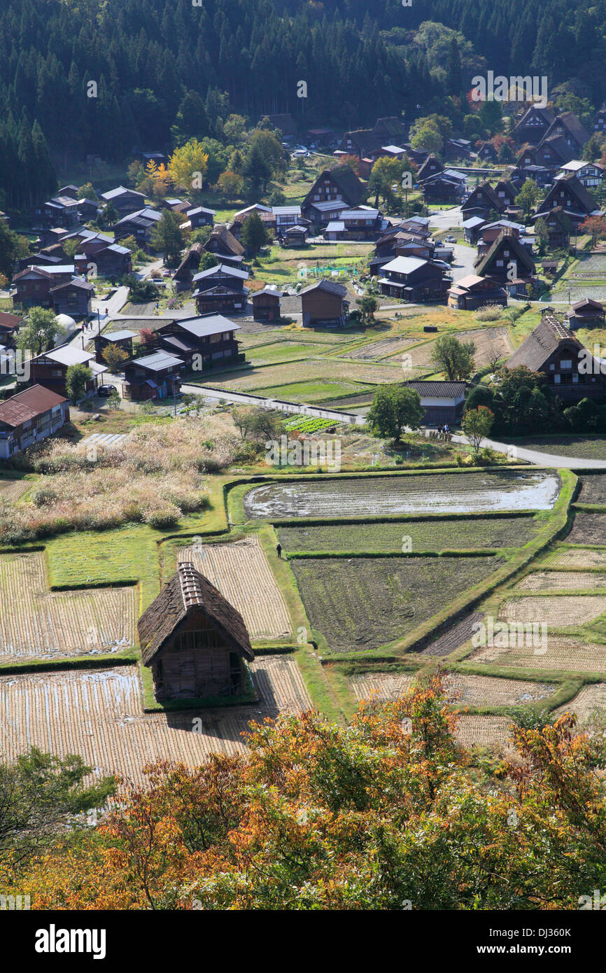 Le Japon, Hida, Shirakawa-go, Ogimachi, village, Banque D'Images