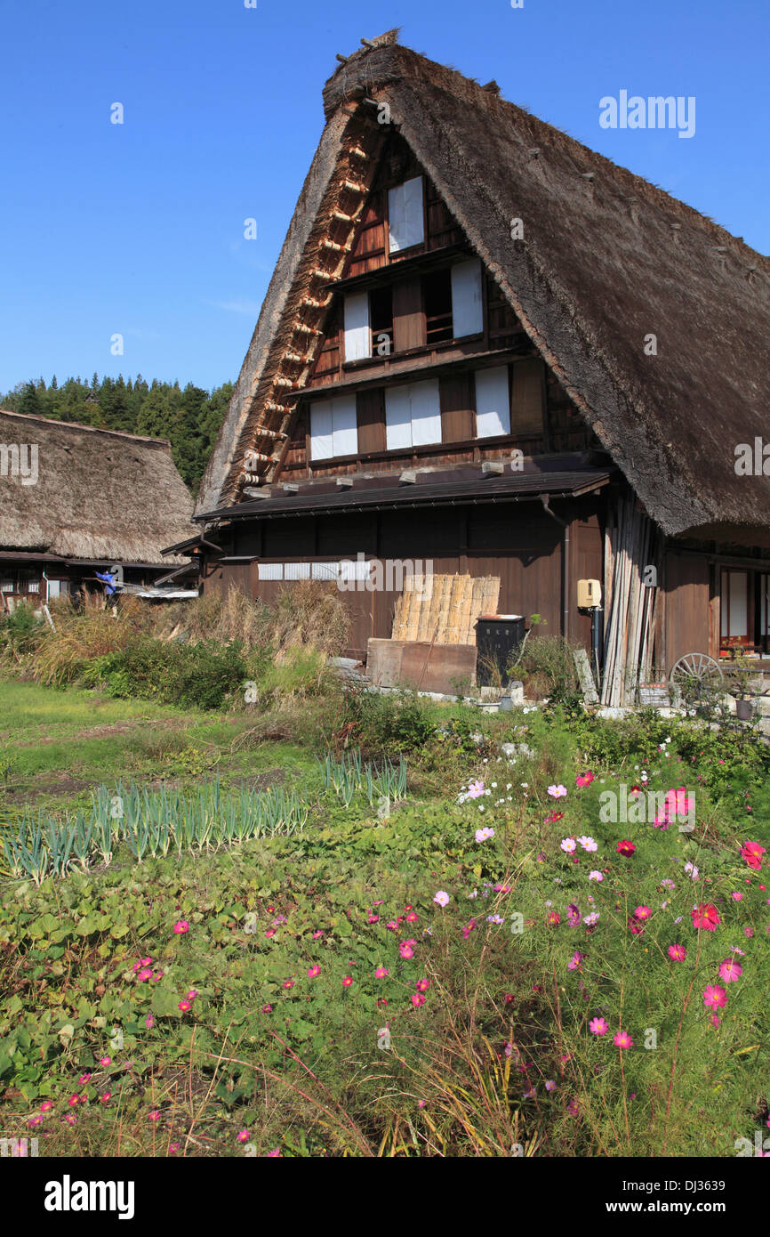 Le Japon, Hida, Shirakawa-go, Ogimachi, Gassho-zukuri, maison traditionnelle, Banque D'Images