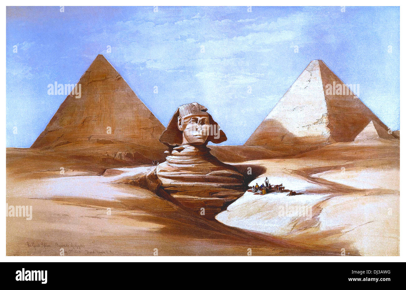 Le grand Sphinx pyramides de Gizeh par David Roberts 1839 Banque D'Images