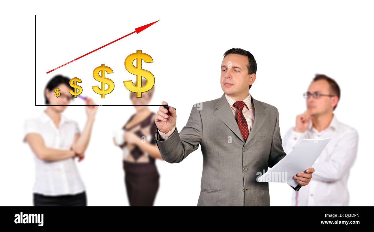 Dessin graphique dollar man sur une planche invisible Banque D'Images