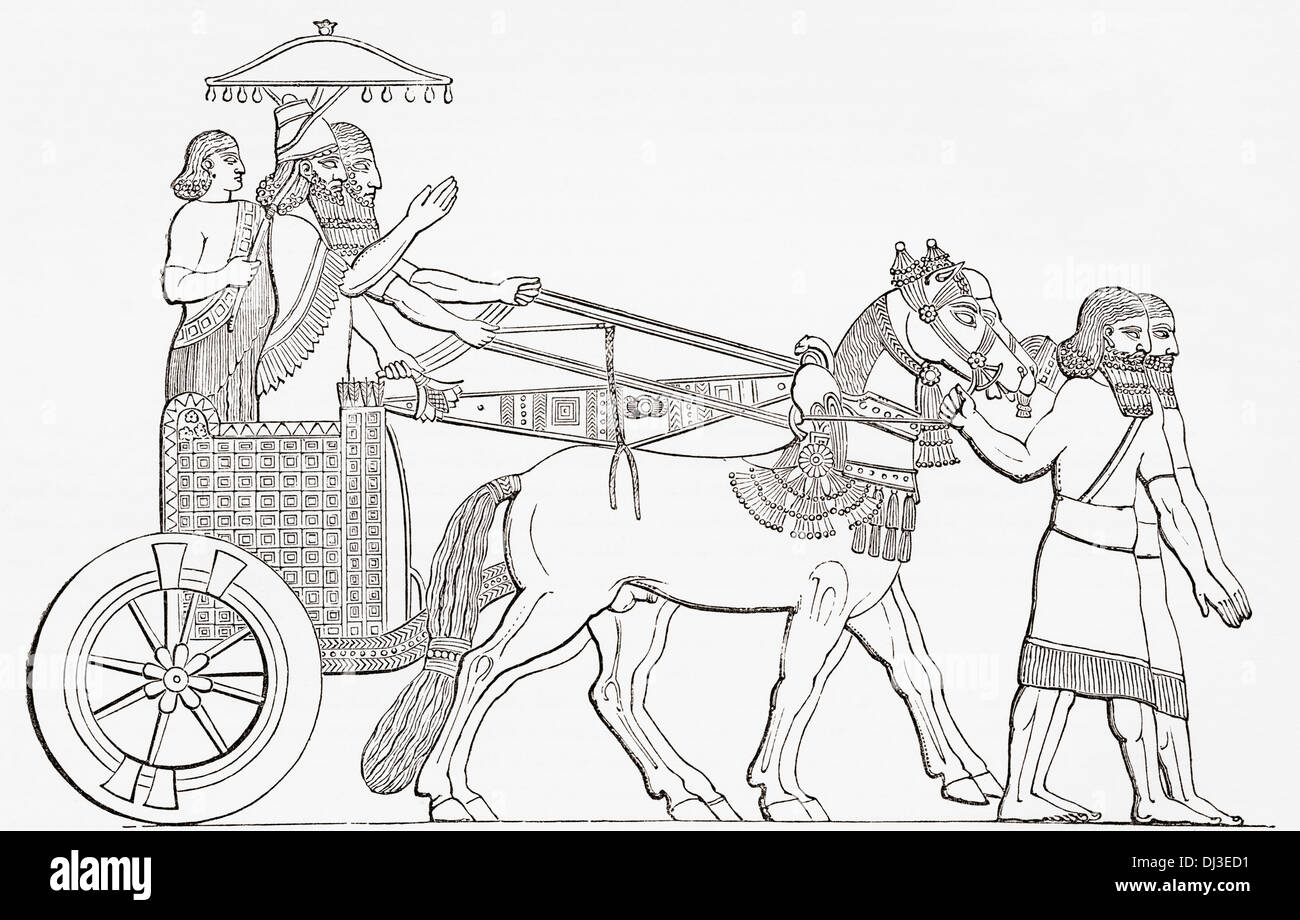 Un roi assyrien dans son char de l'Etat. Banque D'Images