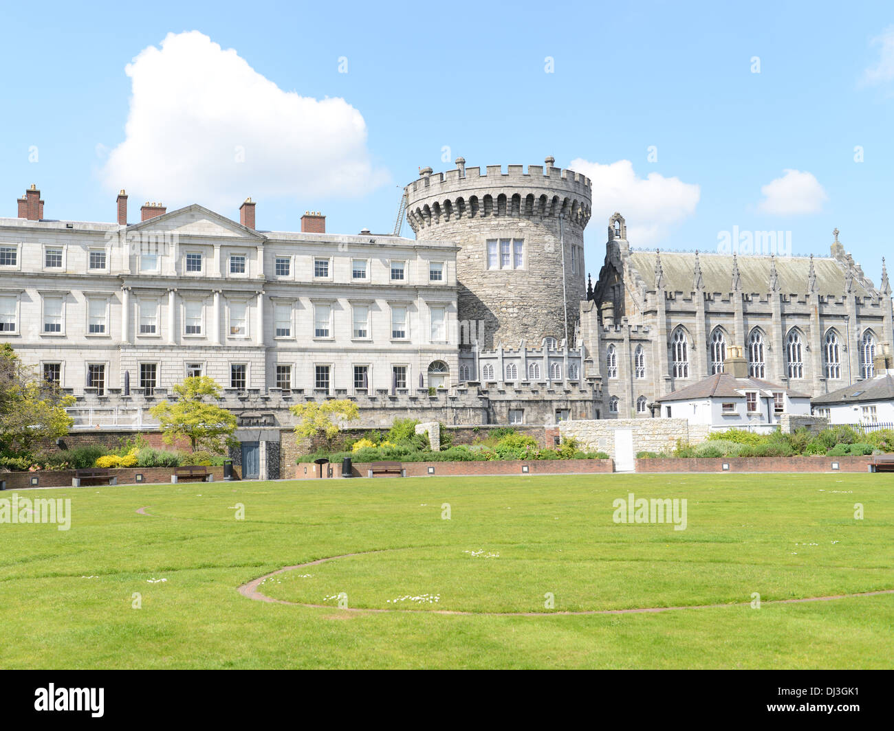 Le Château de Dublin avec (grand rond) tour Record en Irlande. Banque D'Images