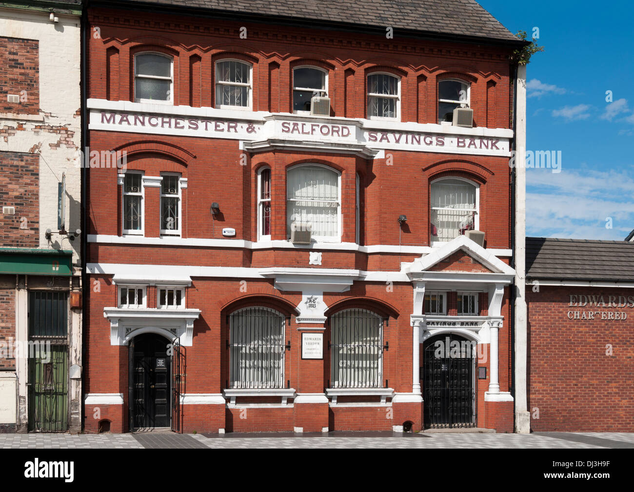 Ancien Manchester et Salford Savings Bank Building (1885), Chapel Street, Salford, Manchester, Angleterre, Royaume-Uni. Banque D'Images