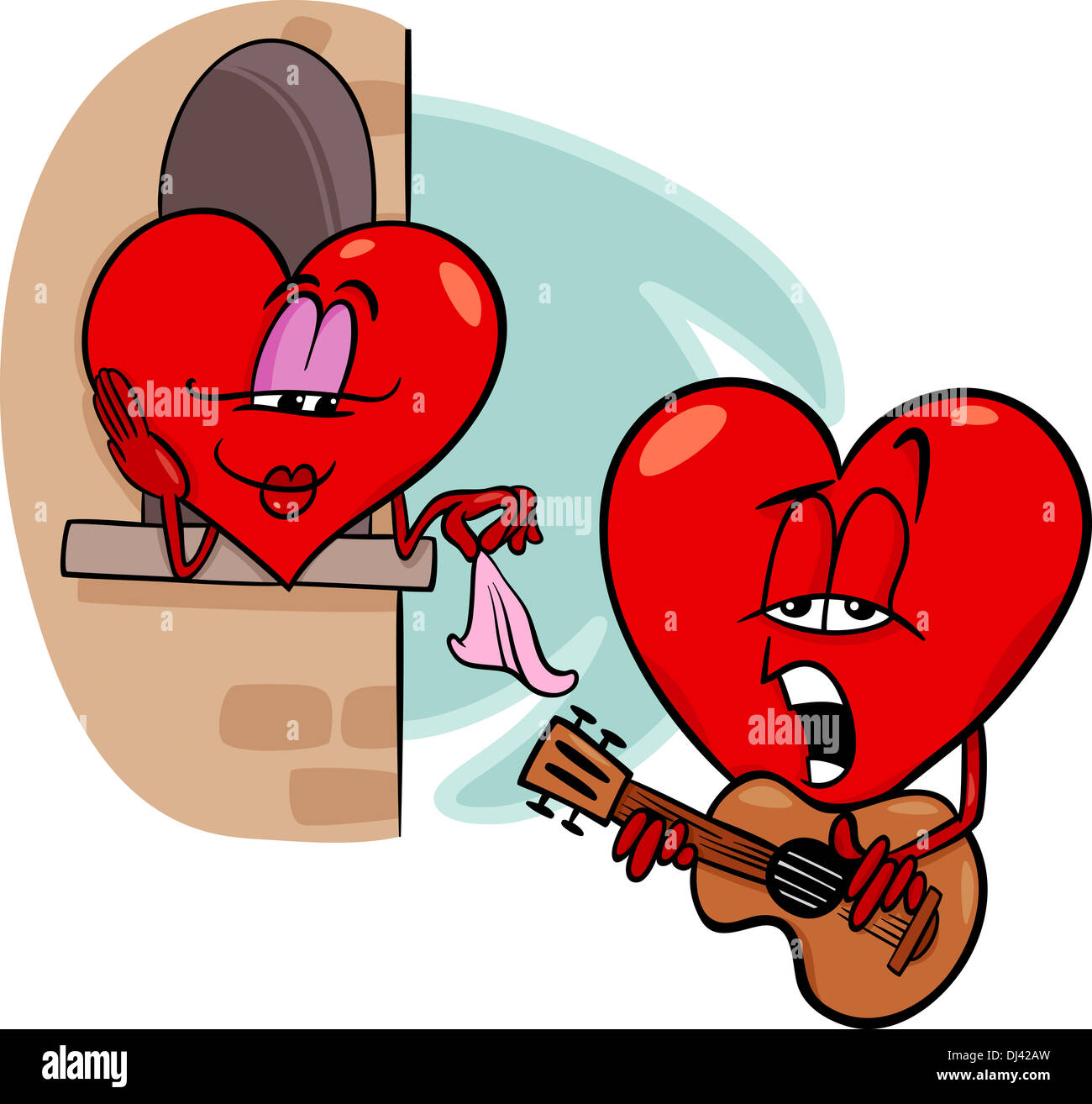 Cartoon Illustration de caractère coeur Troubadour chantant l'amour chanson sur Valentine Day Banque D'Images