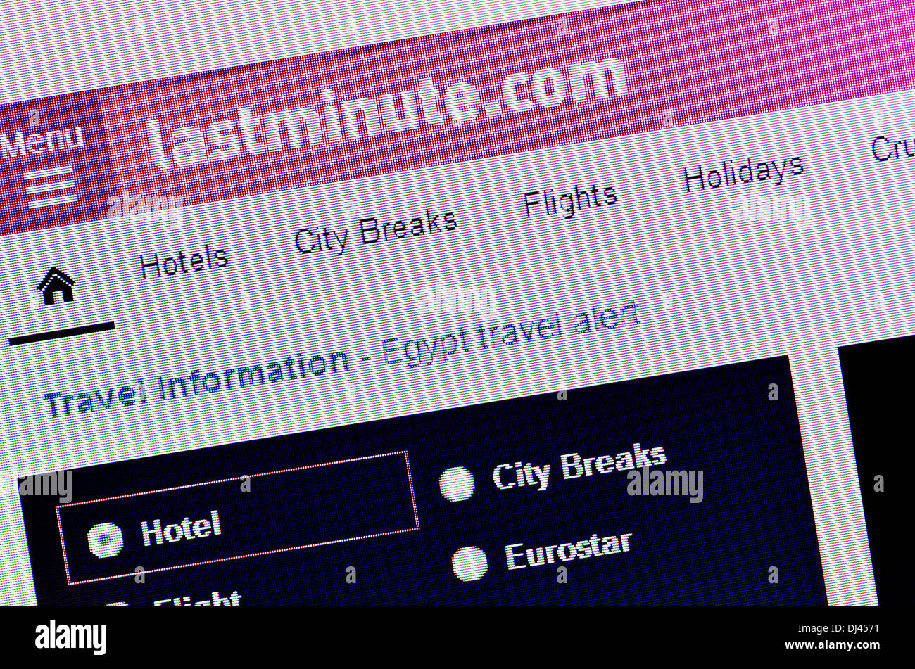 Ordinateur d'écran - lastminute.com Banque D'Images