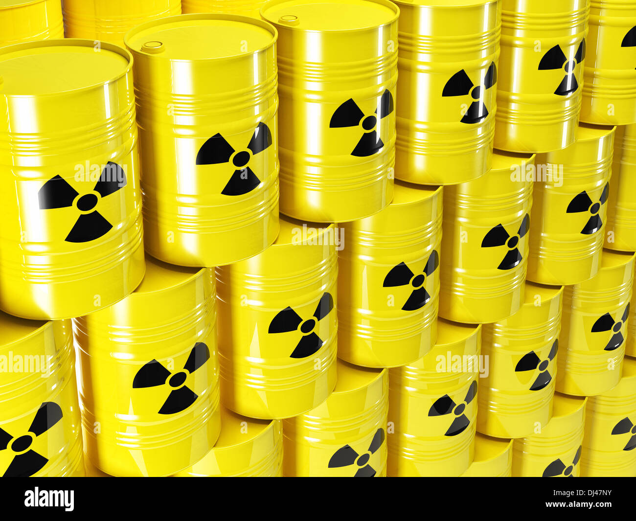 Arrière-plan de barel et jaune 3d signe radioactif Banque D'Images