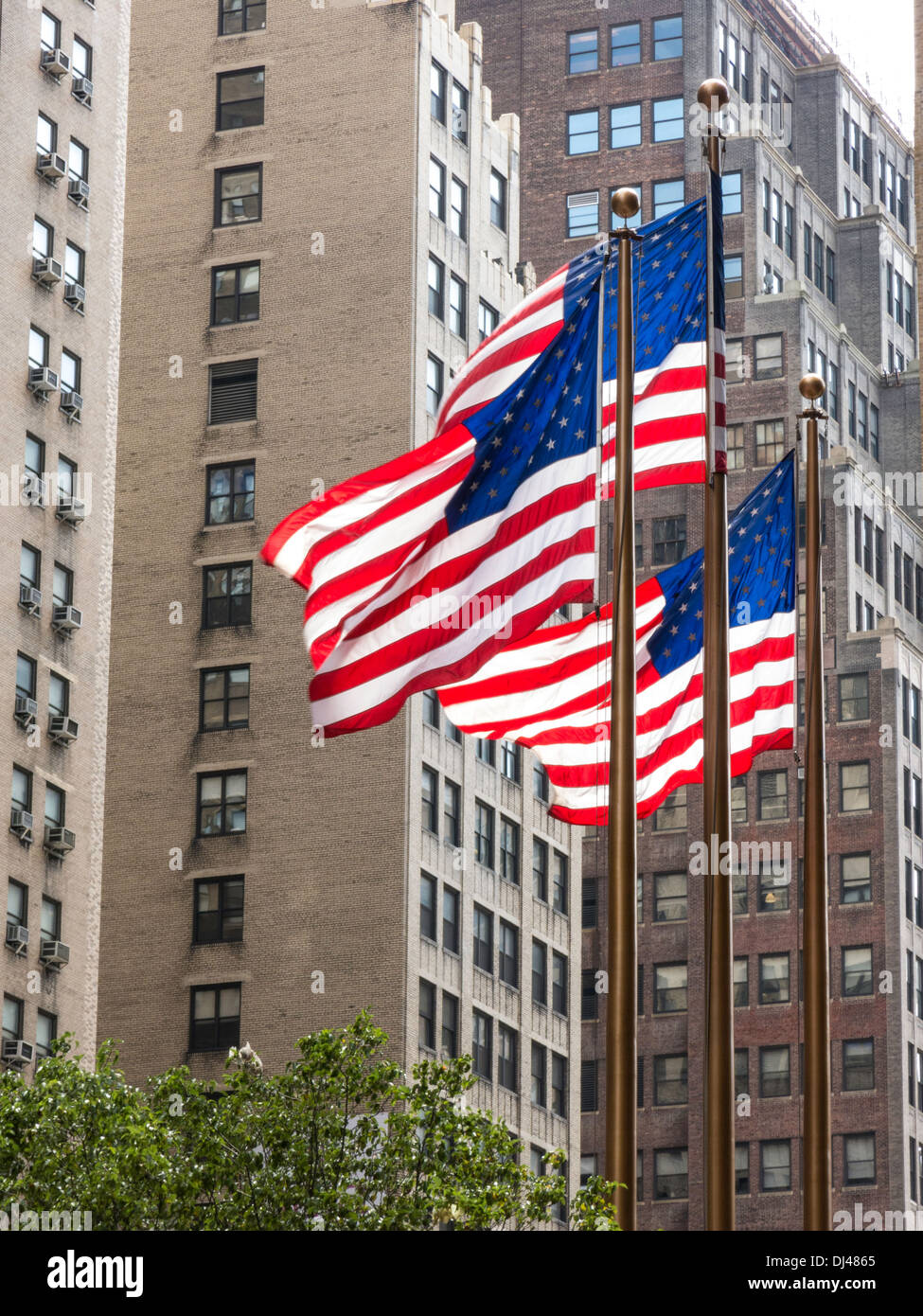 Des drapeaux américains sur la Septième Avenue, NYC Banque D'Images