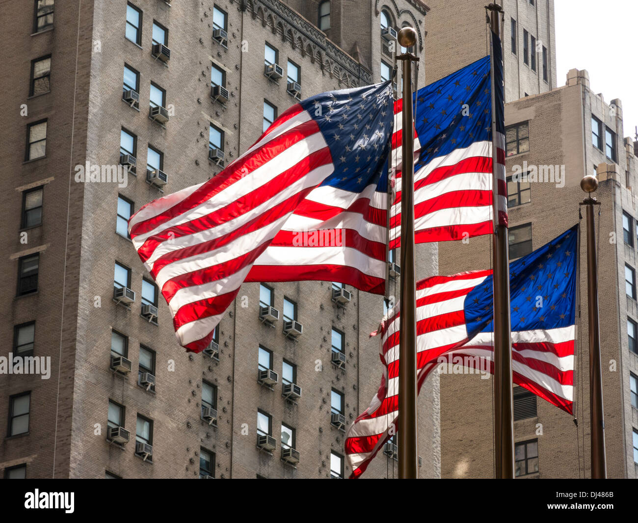 Des drapeaux américains sur la Septième Avenue, NYC Banque D'Images