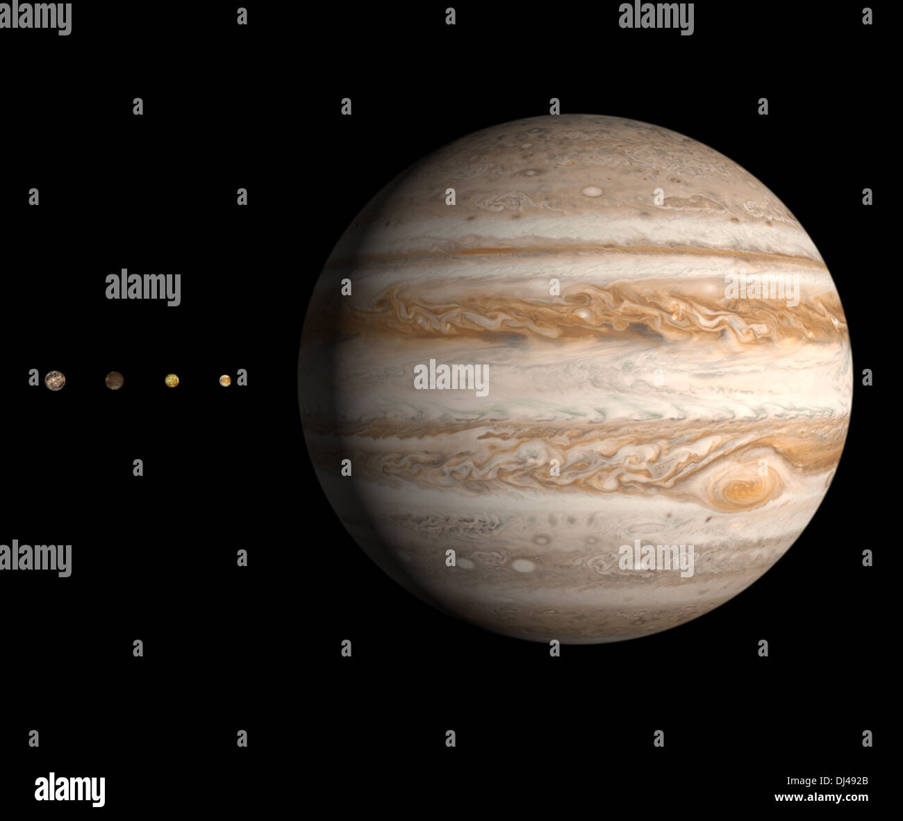 Une comparaison de la taille de la planète Jupiter et ses quatre ...