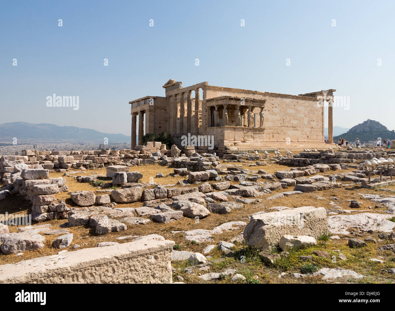 L'Erechtheion sur l'Acropole à Athènes, Grèce - Vue du sud de la Grèce antique caryatides, Banque D'Images