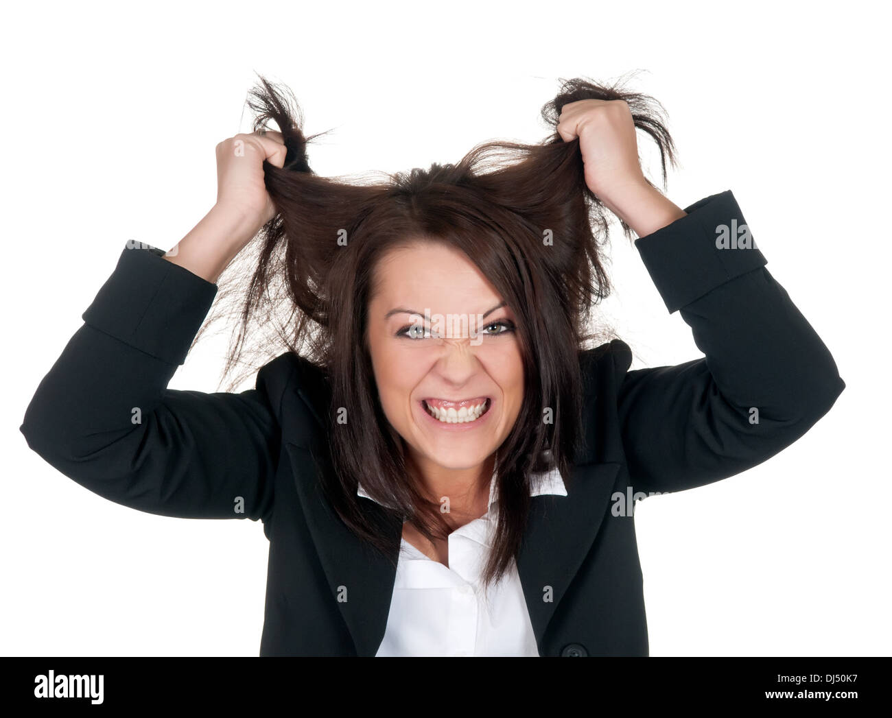 Businesswoman ébouriffe ses cheveux Banque D'Images