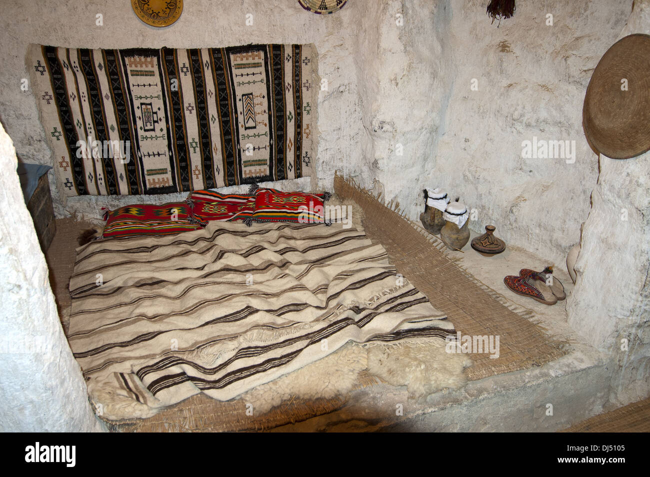 Chambre à coucher dans une maison berbère, la Libye Banque D'Images