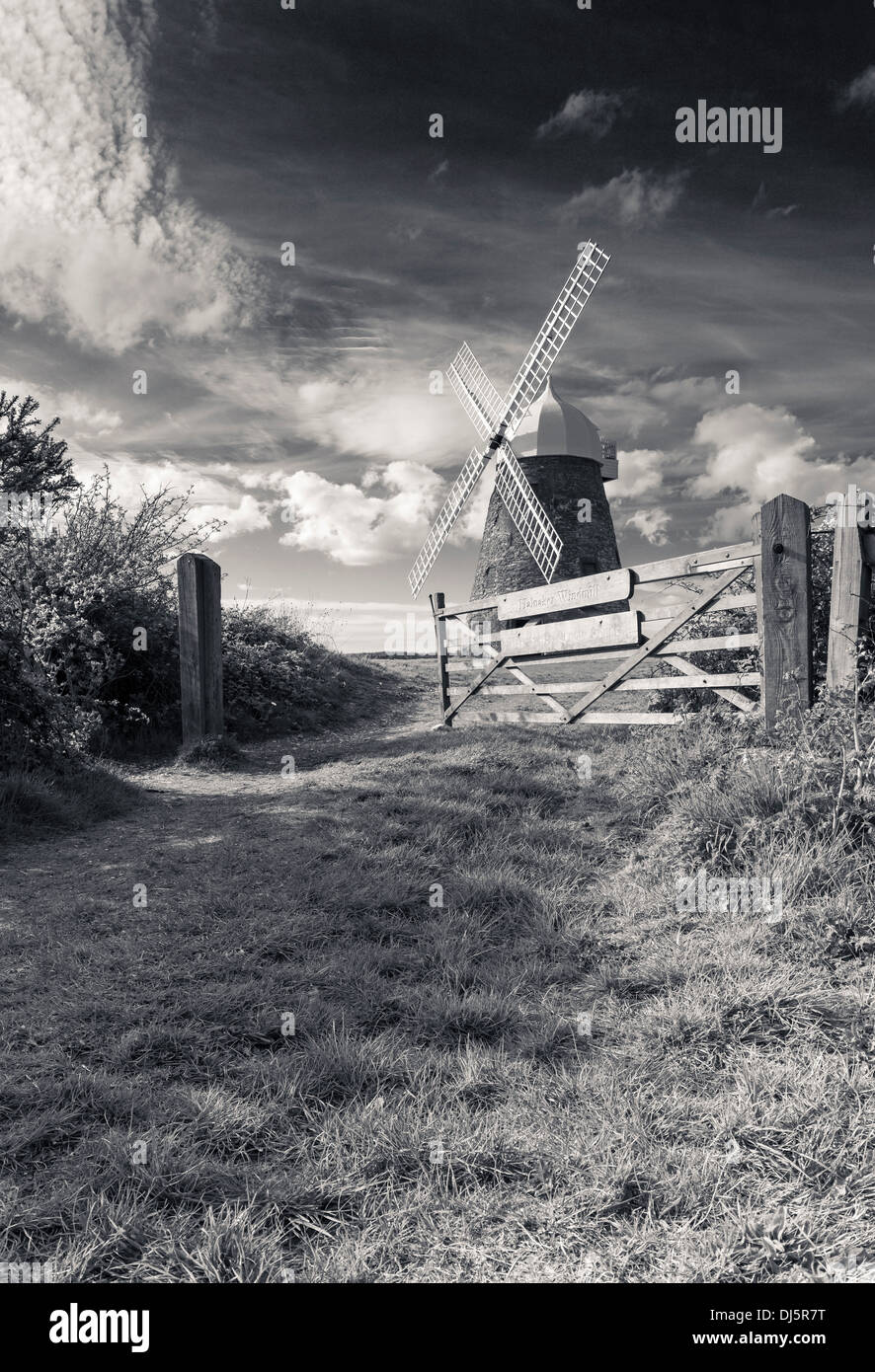 Noir et blanc de halnaker Moulin dans le West Sussex, UK Banque D'Images