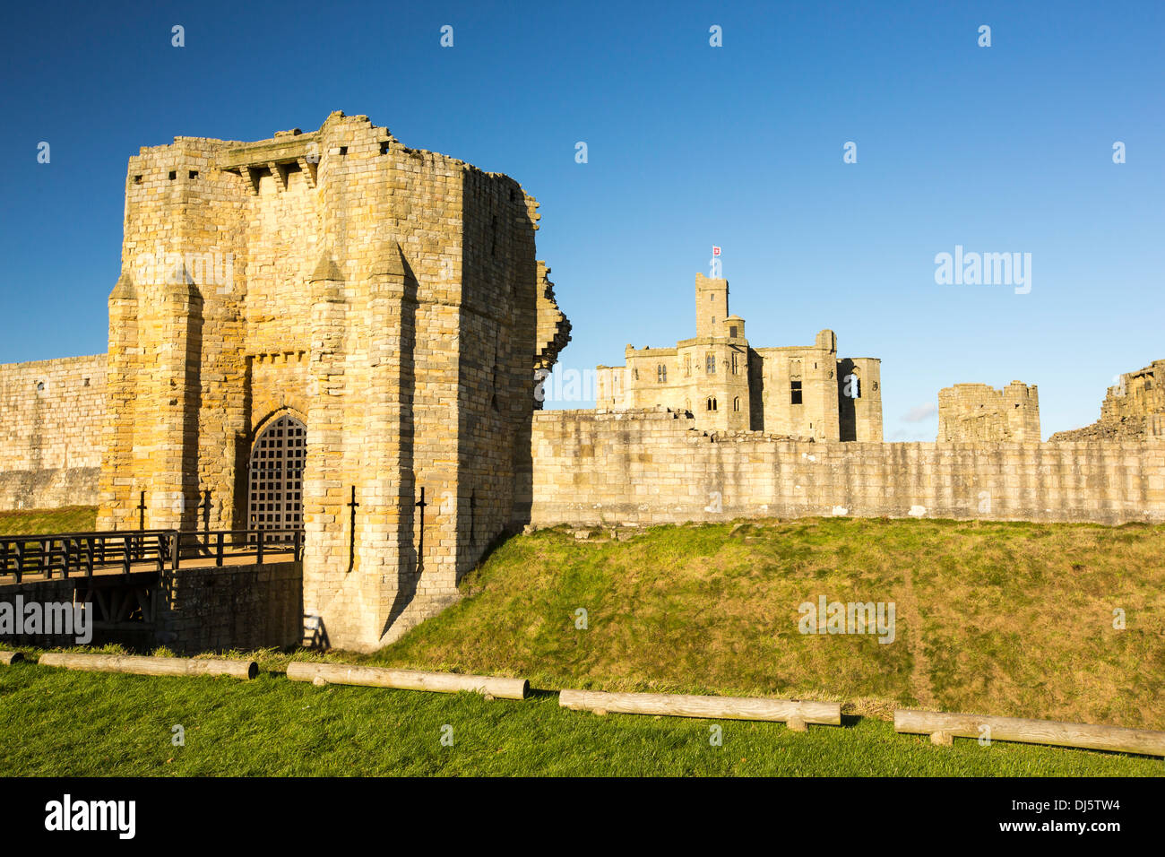 Château de Warkworth, Northumberland en Angleterre. Banque D'Images