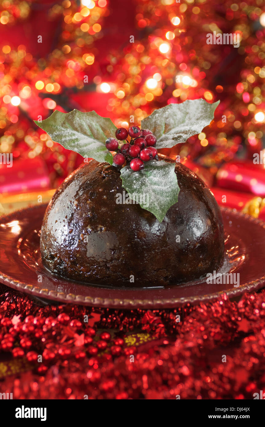 Le pudding de Noël. Dessert de fête traditionnelle Banque D'Images