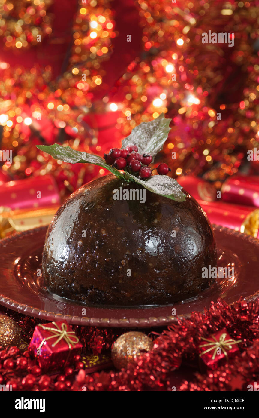 Le pudding de Noël. Dessert de fête traditionnelle Banque D'Images