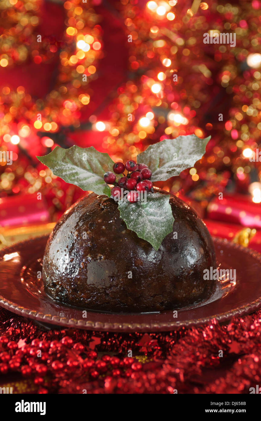 Le pudding de Noël. Dessert de fête traditionnelle Banque D'Images