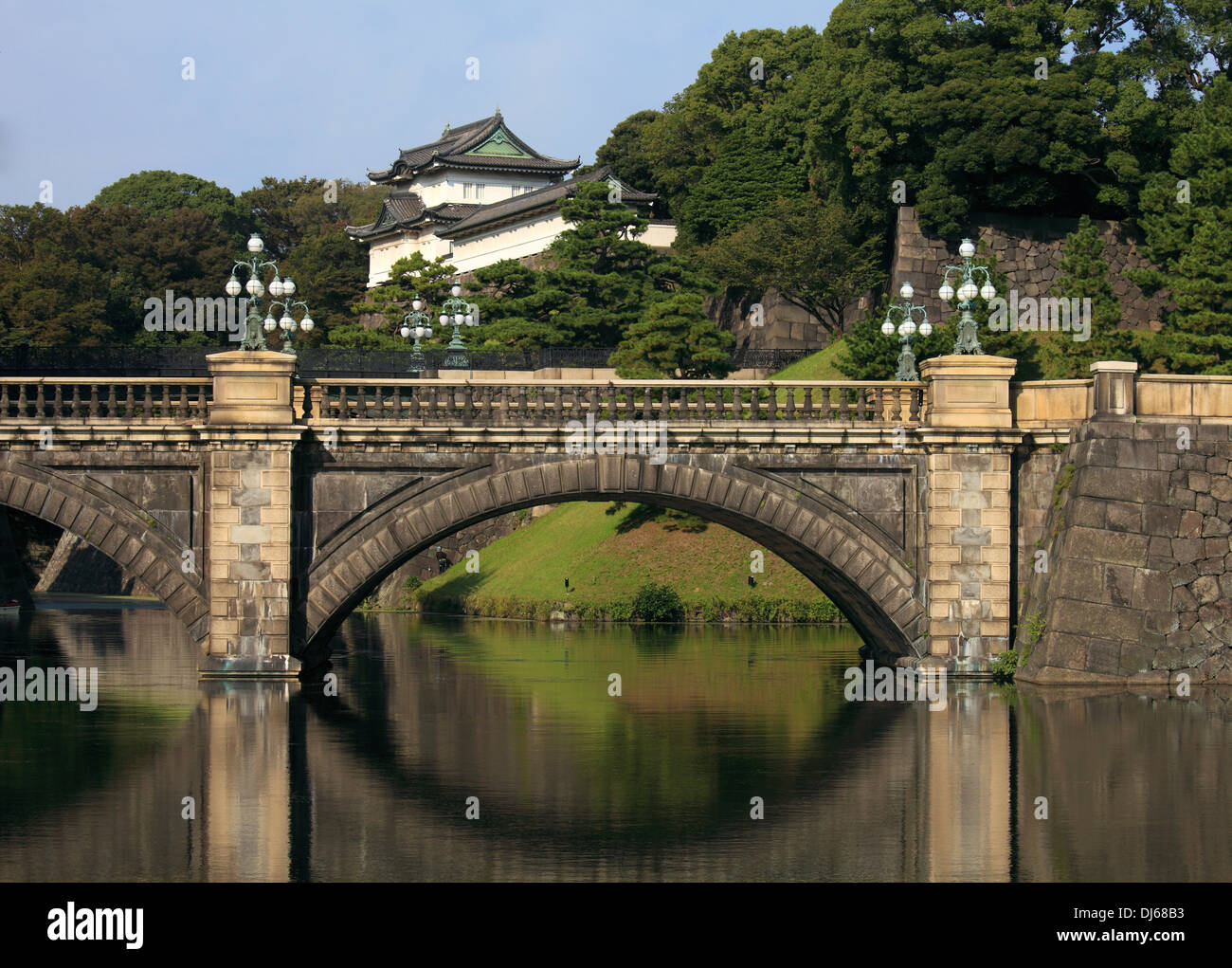 Japon, Tokyo, Palais Impérial, le pont Nijubashi, Banque D'Images