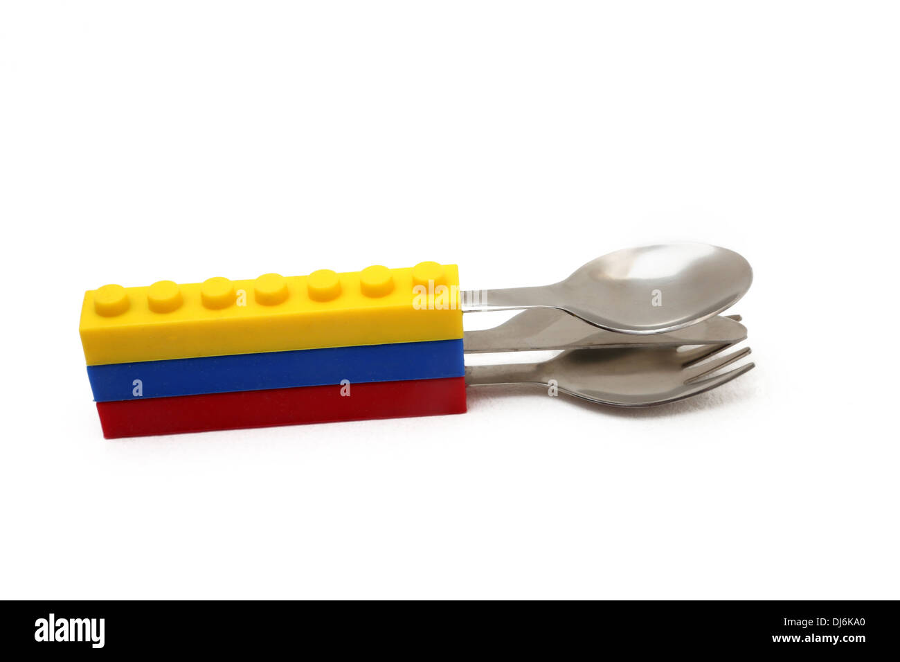Cutllery avec poignées de Lego pour enfants Banque D'Images