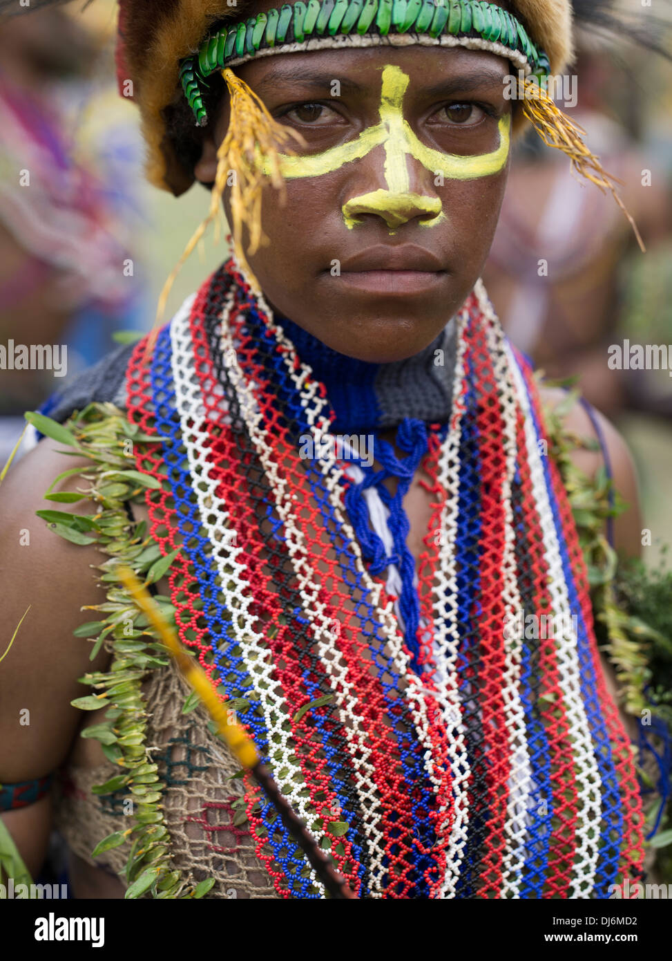 Jeune femme de Singsing Goroka Show, groupe, Papouasie Nouvelle Guinée Banque D'Images