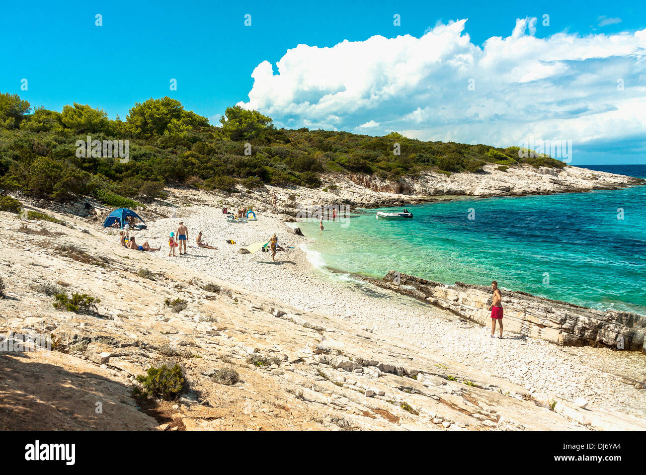 Veli Bili Bok Beach sur l'île de Proizd, Croatie Banque D'Images