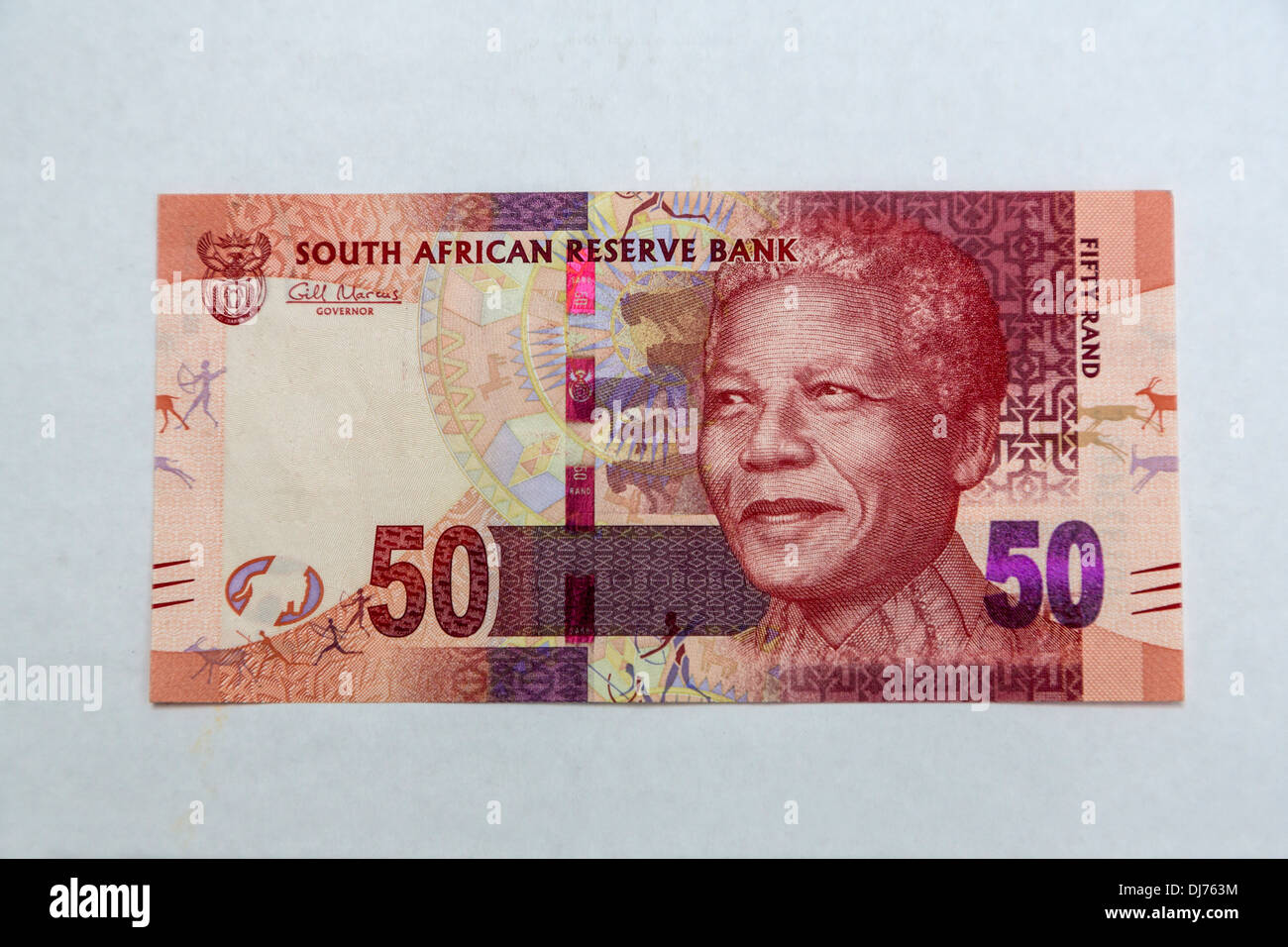 L'Afrique du Sud, Service montrant Nelson Mandela. 50 Rand. Banque D'Images