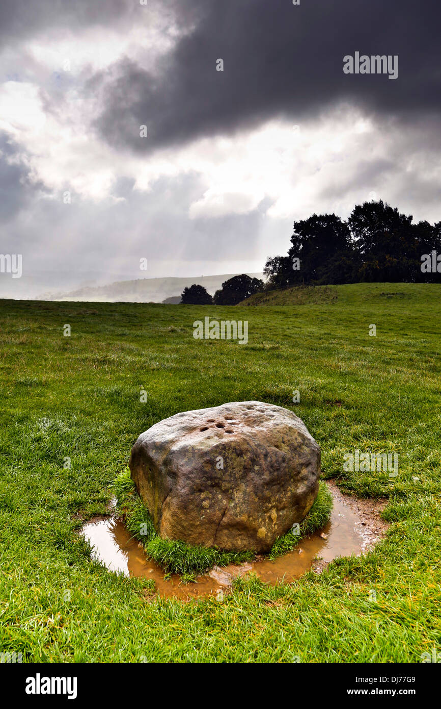 Eyam ; Boundary Stone ; Derbyshire, Royaume-Uni Banque D'Images