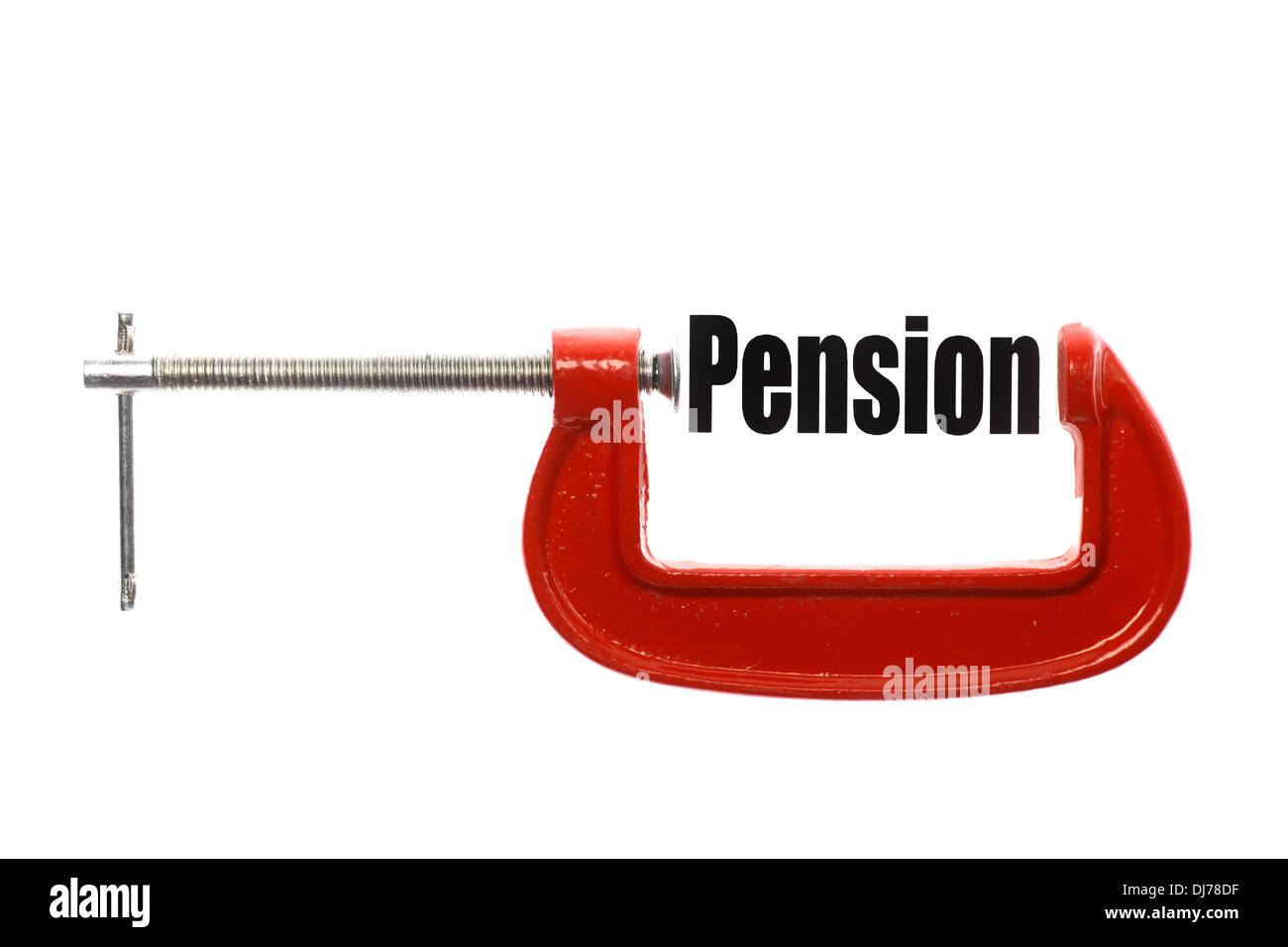 Le mot 'Pension' est compressé avec un étau. Métaphore d'affaires. Banque D'Images