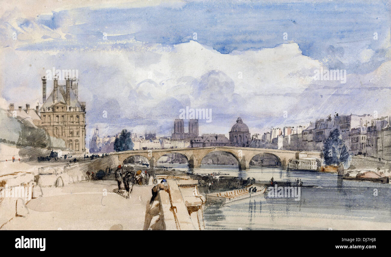 Thomas Shotter Boys , Le Pont Royal, Paris. Circa 1828. Aquarelle sur papier vélin. Yale Center for British Art, New Haven, USA. Banque D'Images
