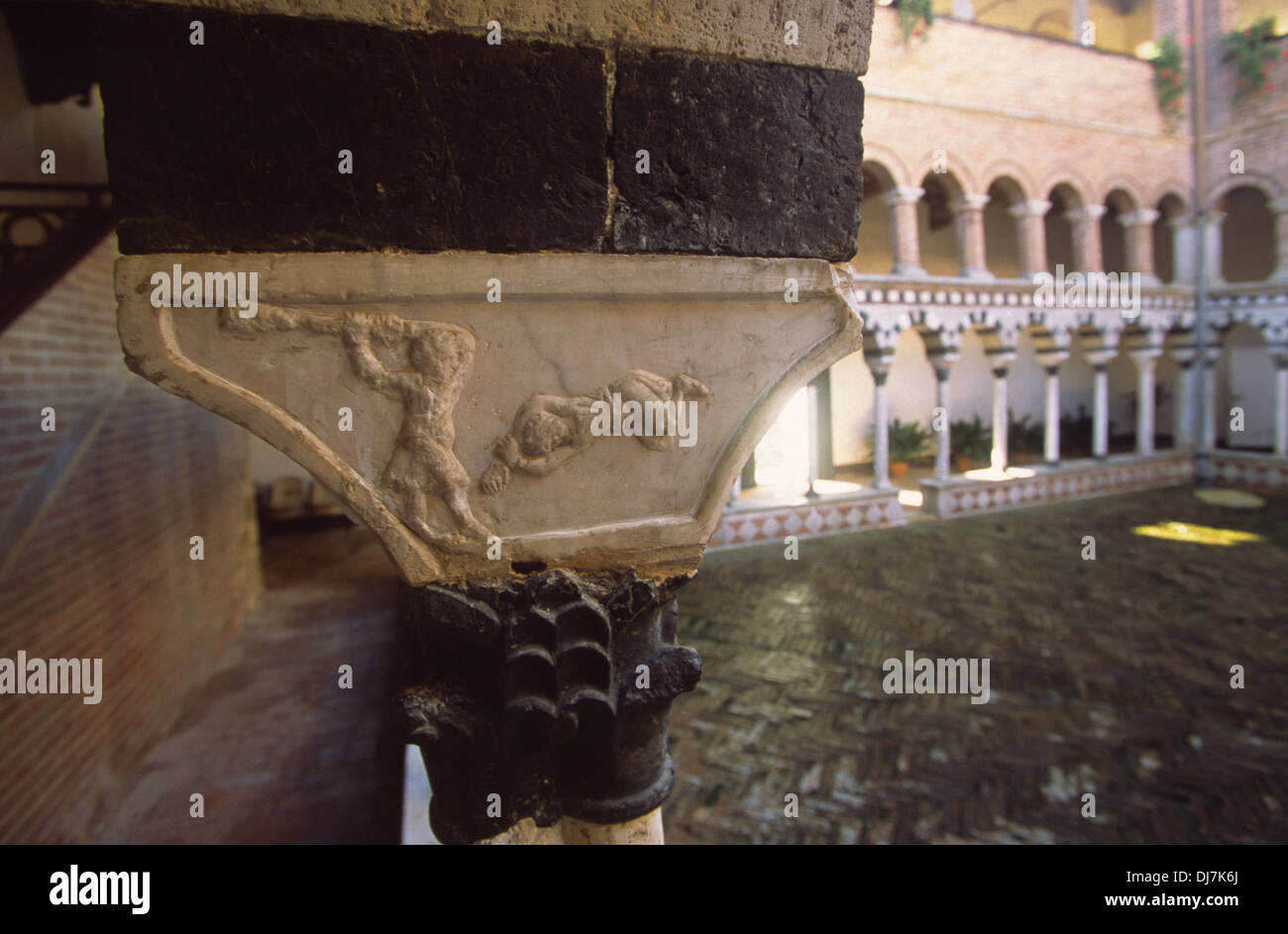 Cloître de l'abbaye de Santa Mustiola (13-14 C) torri,Sovicille-Siena,Italie Banque D'Images