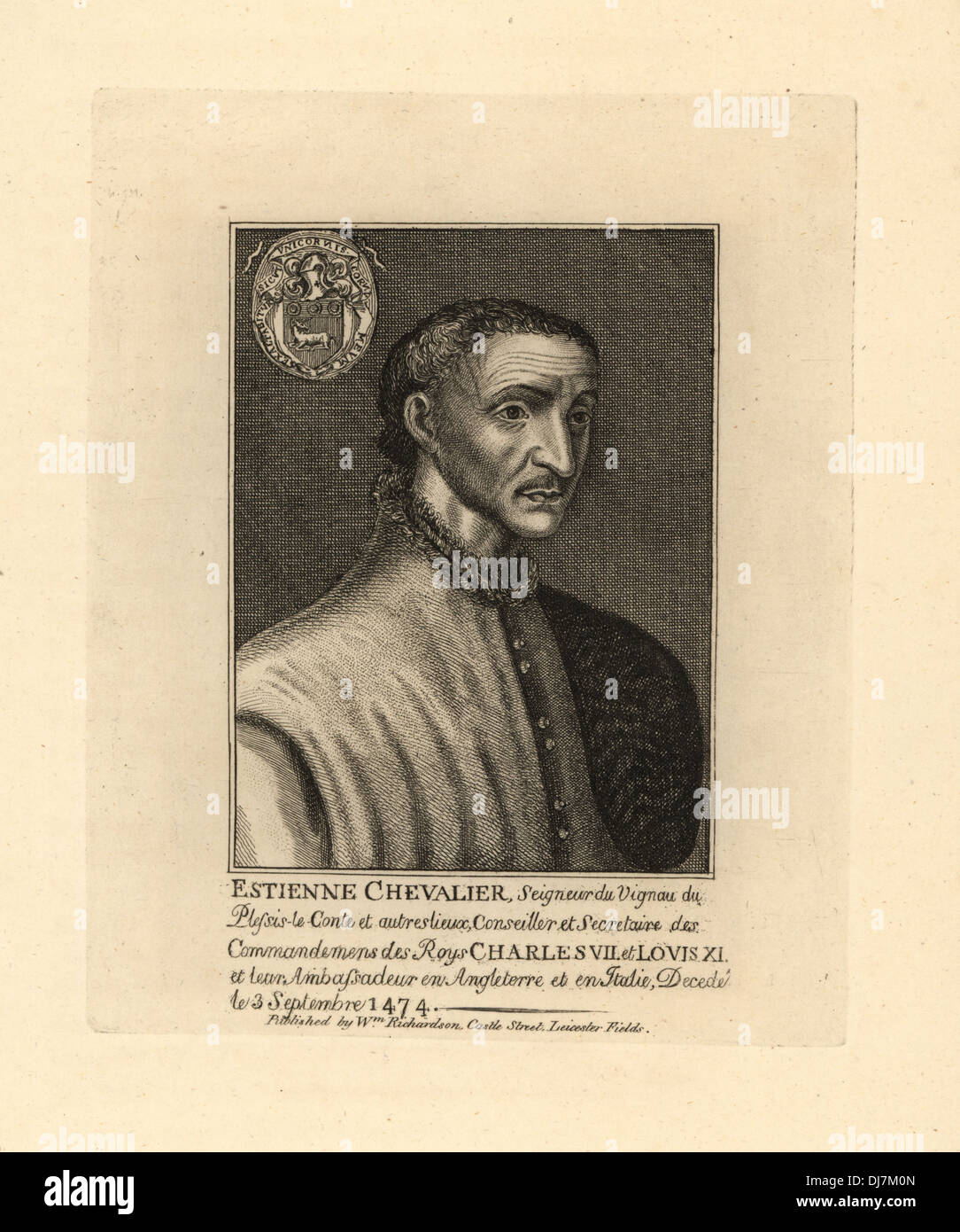 Estienne Chevalier, ambassadeur français au Roi Charles VII et le roi Louis XI en Angleterre et en Italie, est mort en 1474. Banque D'Images