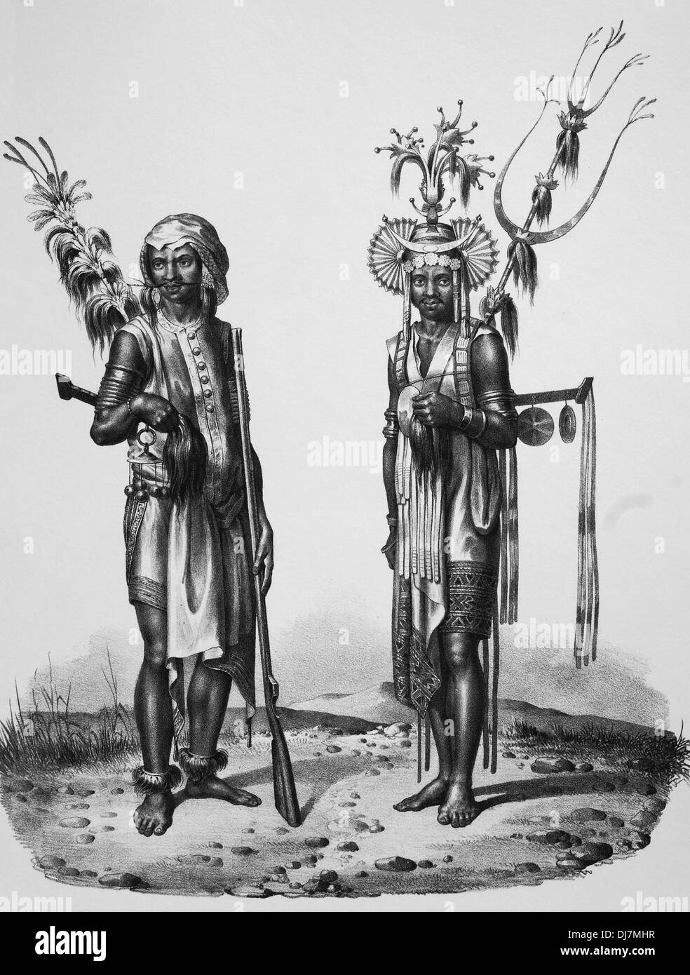 L'Asie. Timor oriental. Guerriers timorais, C. 1840. La gravure. Banque D'Images