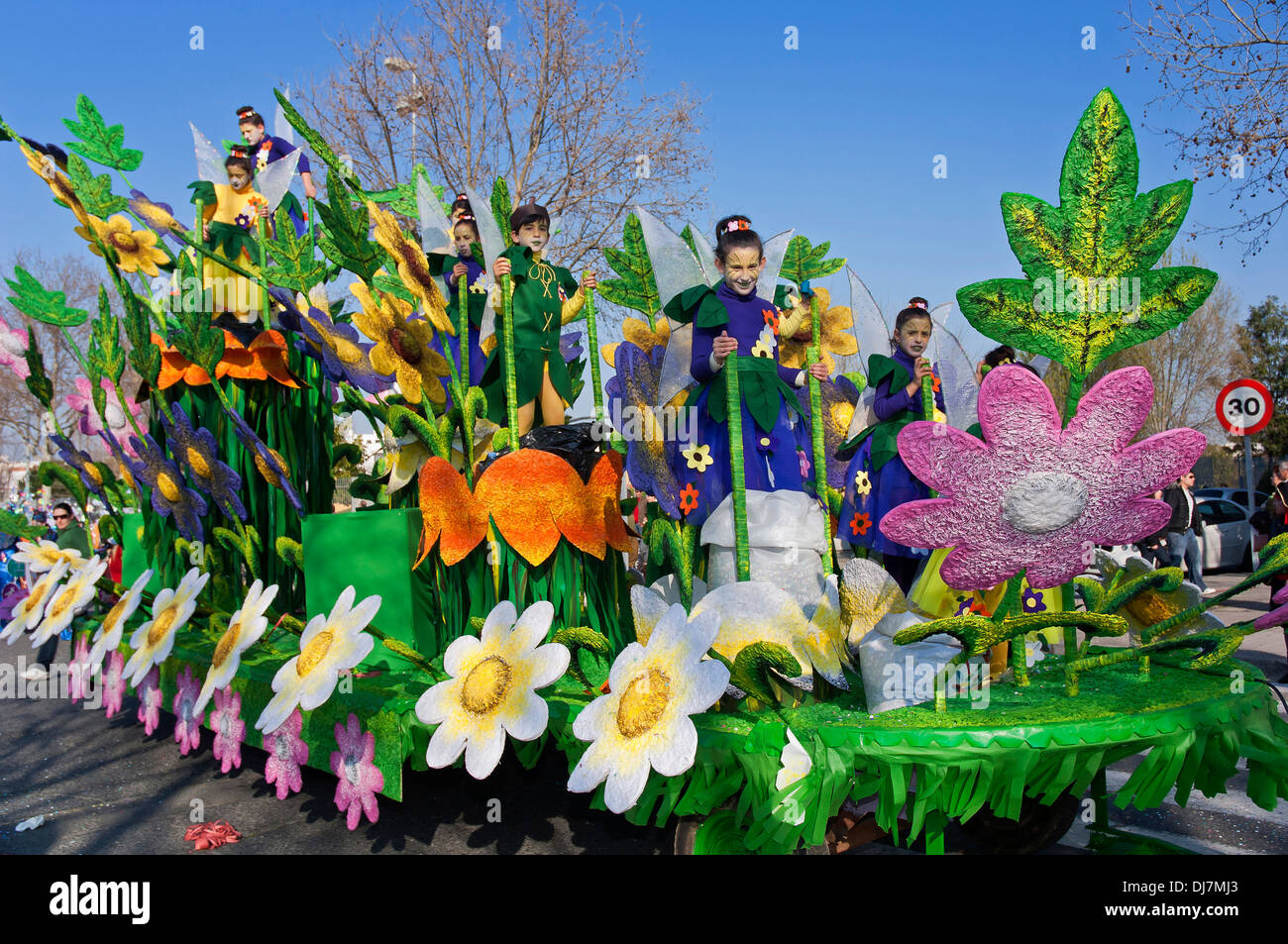 Flotteur carnaval, printemps allégorie, Isla Cristina, Huelva-province, région d'Andalousie, Espagne, Europe Banque D'Images