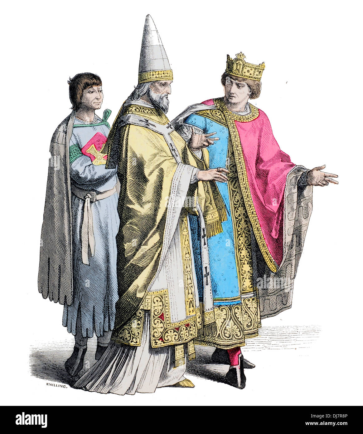 12e siècle XII Allemagne Pape Roi et Townswoman Banque D'Images