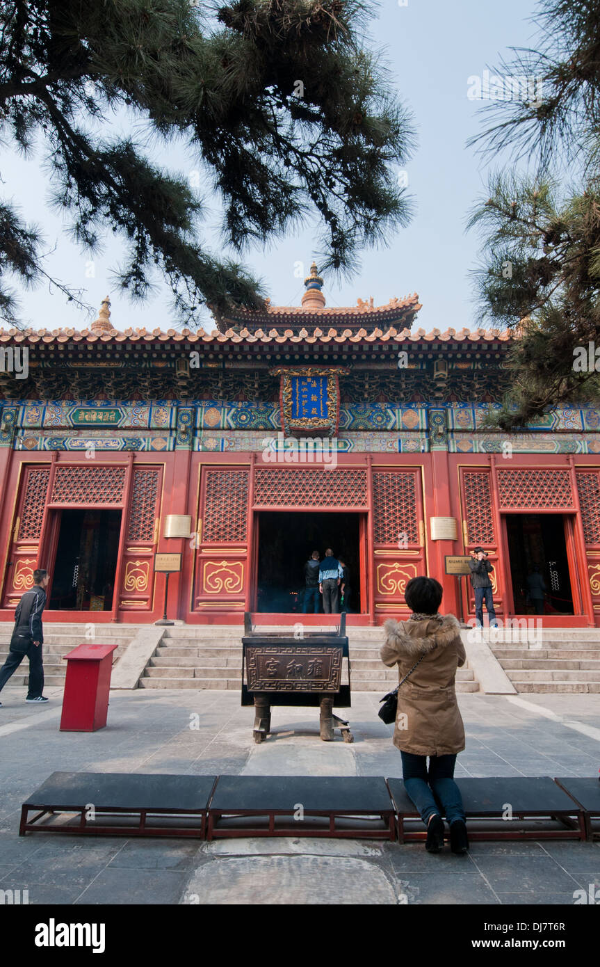 Hall de la roue de la Loi Hall (Falundian) dans la région de Yonghe Temple, également connu sous le nom de Yonghe Lamaserie ou temple des lamas à Pékin, Chine Banque D'Images