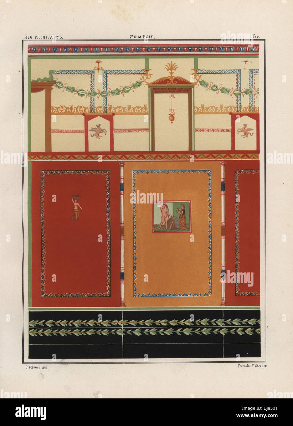 Peinture murale d'Ariane et Thésée à l'entrée du labyrinthe. Banque D'Images