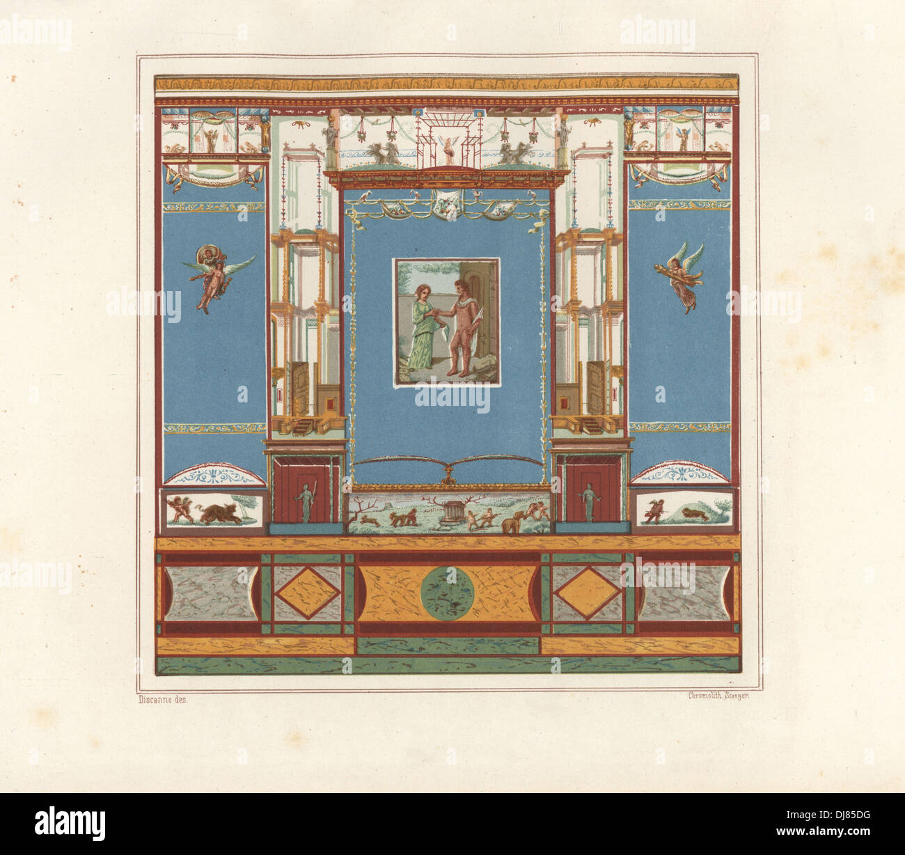 Peinture murale montrant Thésée et Ariane d'un tablinum dans la Casa di Caccia Antica. Banque D'Images