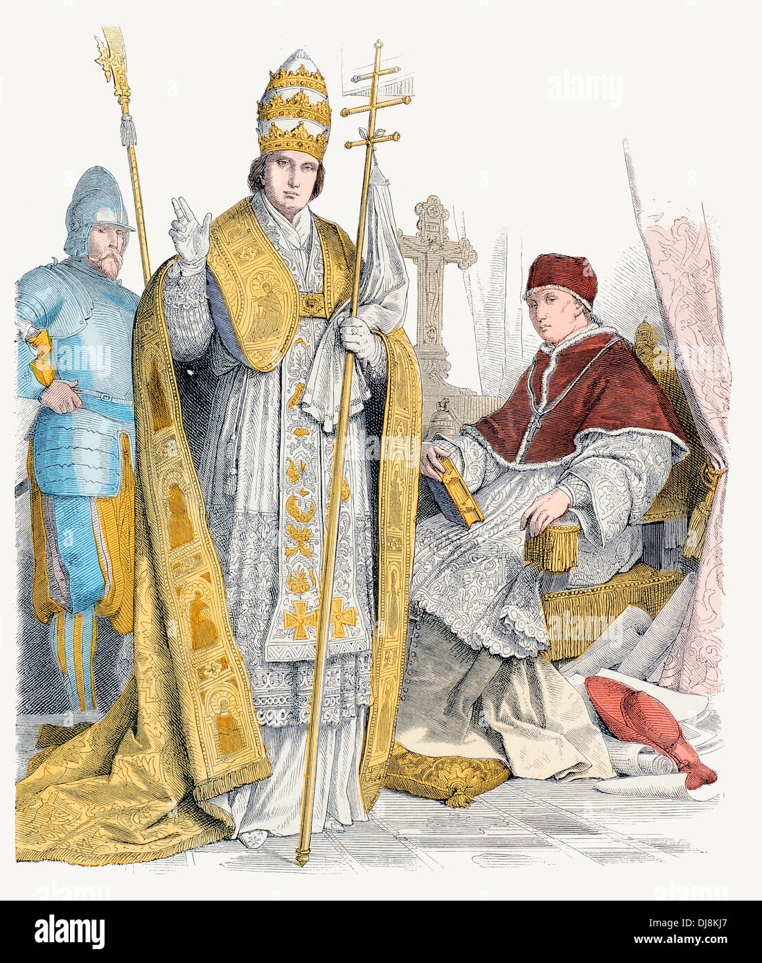 16e 17e siècle XVI XVII costumes ecclésiastiques italiens, le Pape de la Garde suisse pontificale en vêtements sacerdotaux et robe accueil Banque D'Images