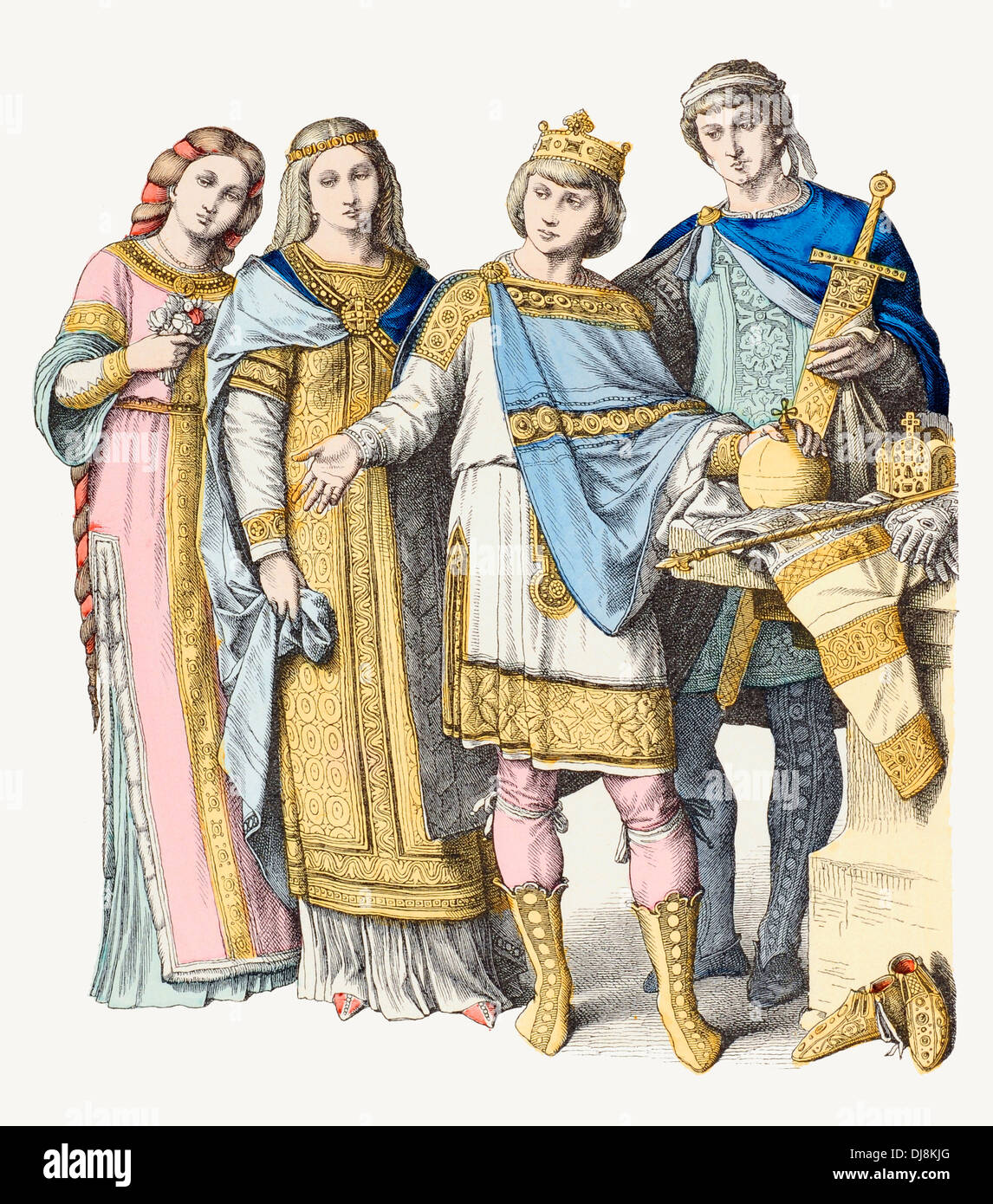 8e VIII 9e IX siècle Costumes de la Cour de Charlemagne Banque D'Images