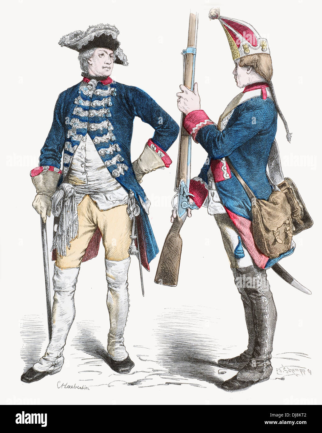 La fin du 18e siècle XVIII 1760 officier prussien de la garde et de grenadier Banque D'Images