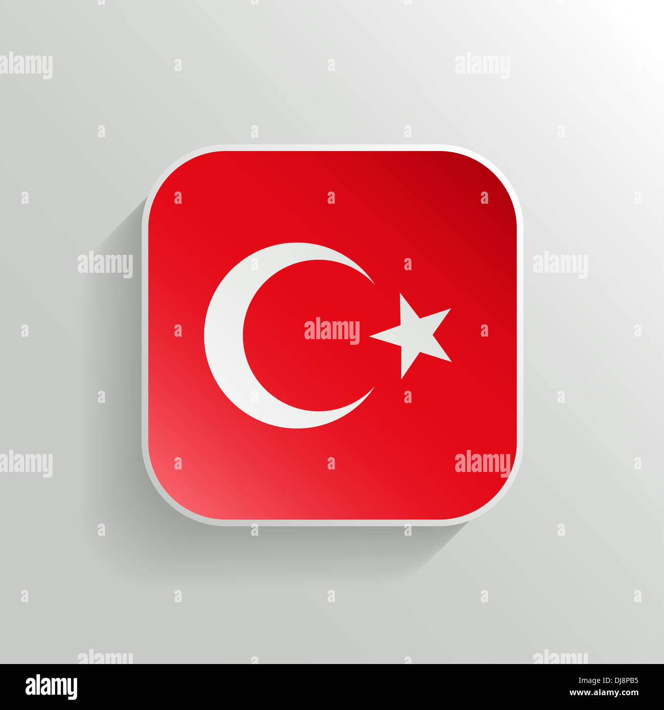 Bouton - l'icône du drapeau de la Turquie sur fond blanc Banque D'Images