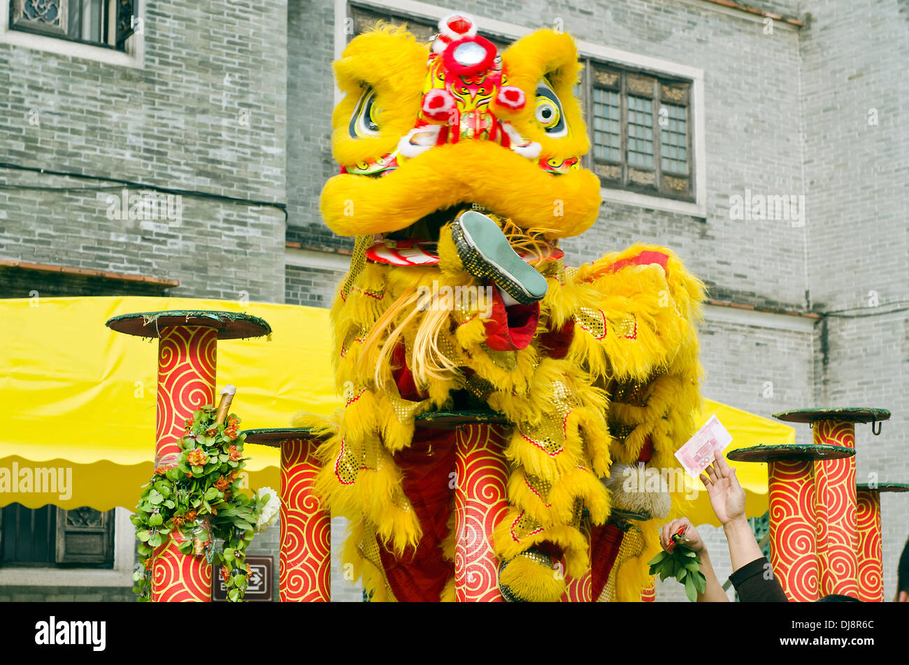 Danse du Lion, le temple ancestral de Foshan Zumiao ,Guangzhou Banque D'Images