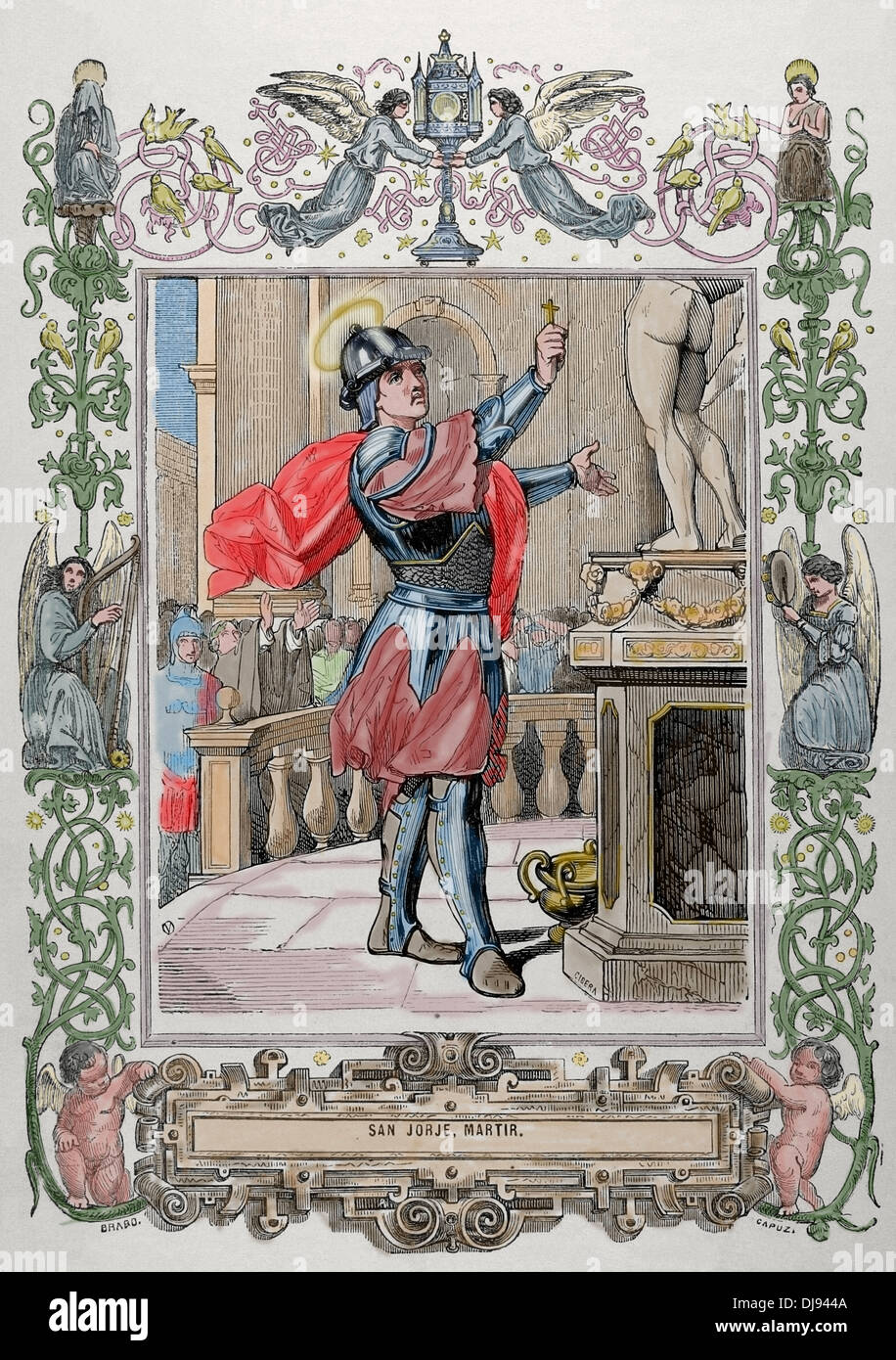 Saint George (c,275/281-303). Martyr chrétien. Gravure de Sibérie 'Ano Cristiano', 1852. De couleur. Banque D'Images