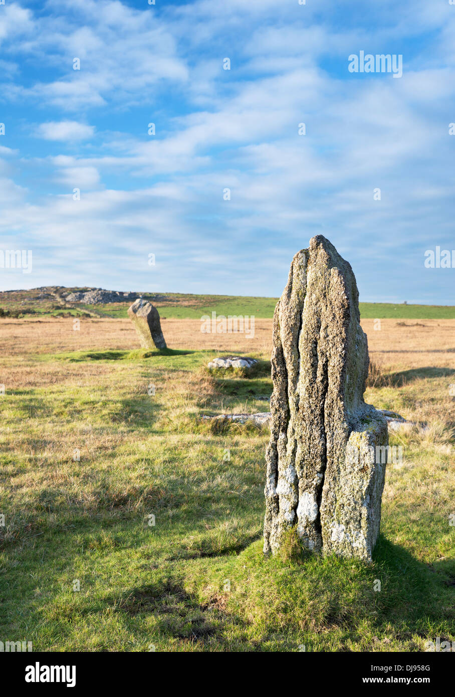 Le cercle de pierres à Blissland Trippet commun sur Bodmin Moor en Cornouailles Banque D'Images