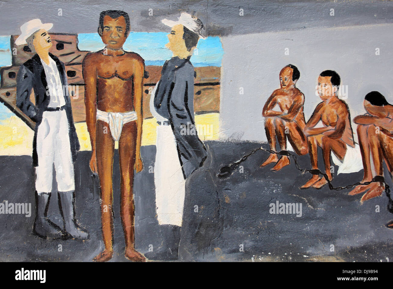 Une murale montrant le troc sur le prix d'un esclave, au Ghana, en Afrique de l'Ouest Banque D'Images